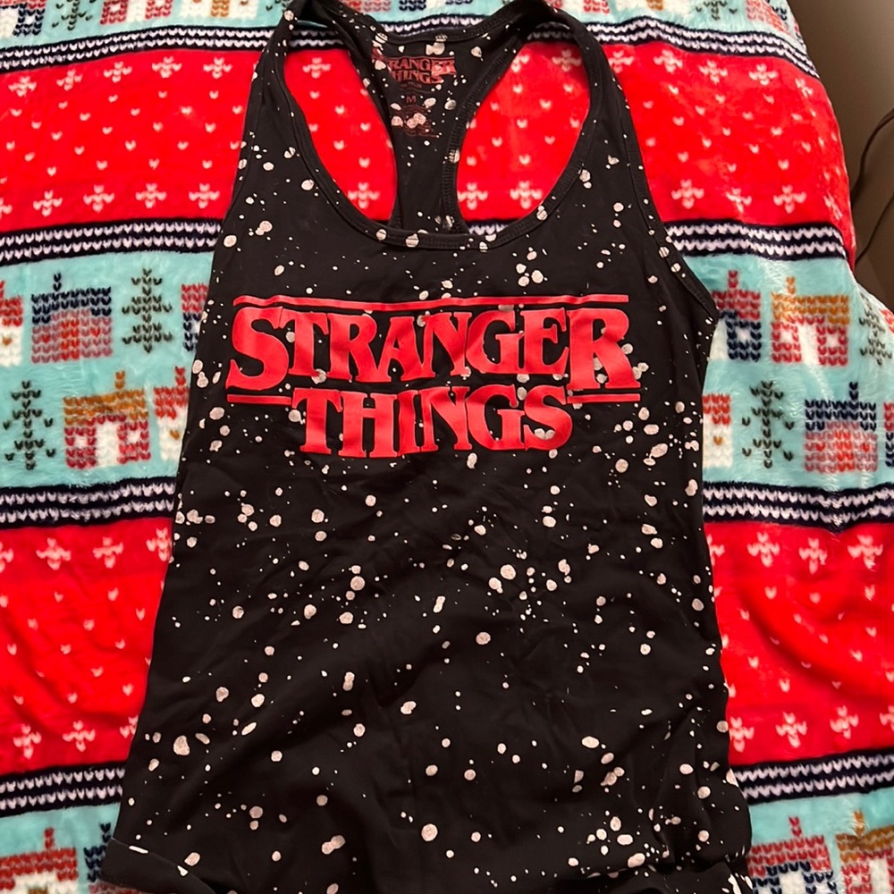 Black Stranger Things Tank Top With White Dots